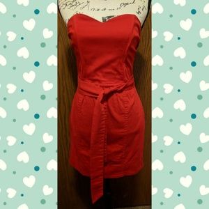 H&M Red Strapless Mini Dress Shaped Bodice 8